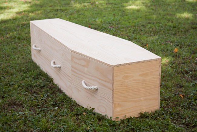 A plain pine box coffin: easy to make and biodegradable